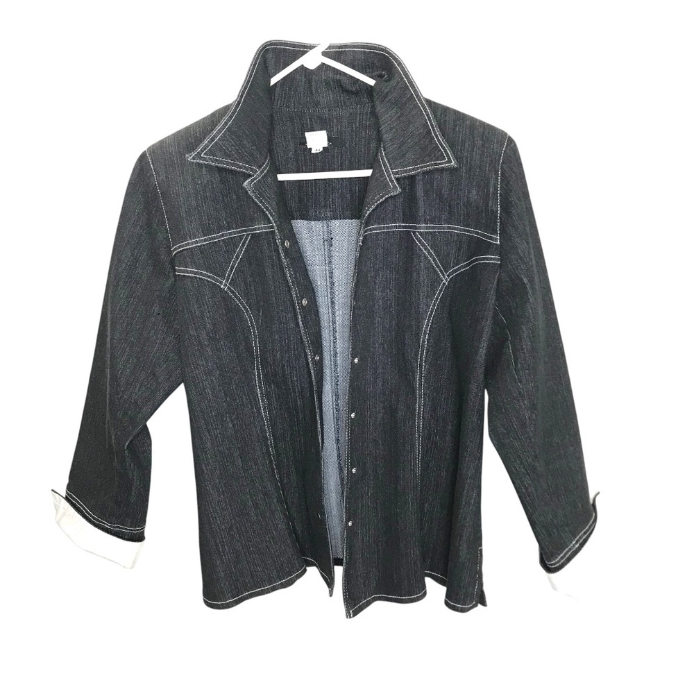 Dark Wash Denim Jacket with White Contrast Stitching - Picture 3 of 13